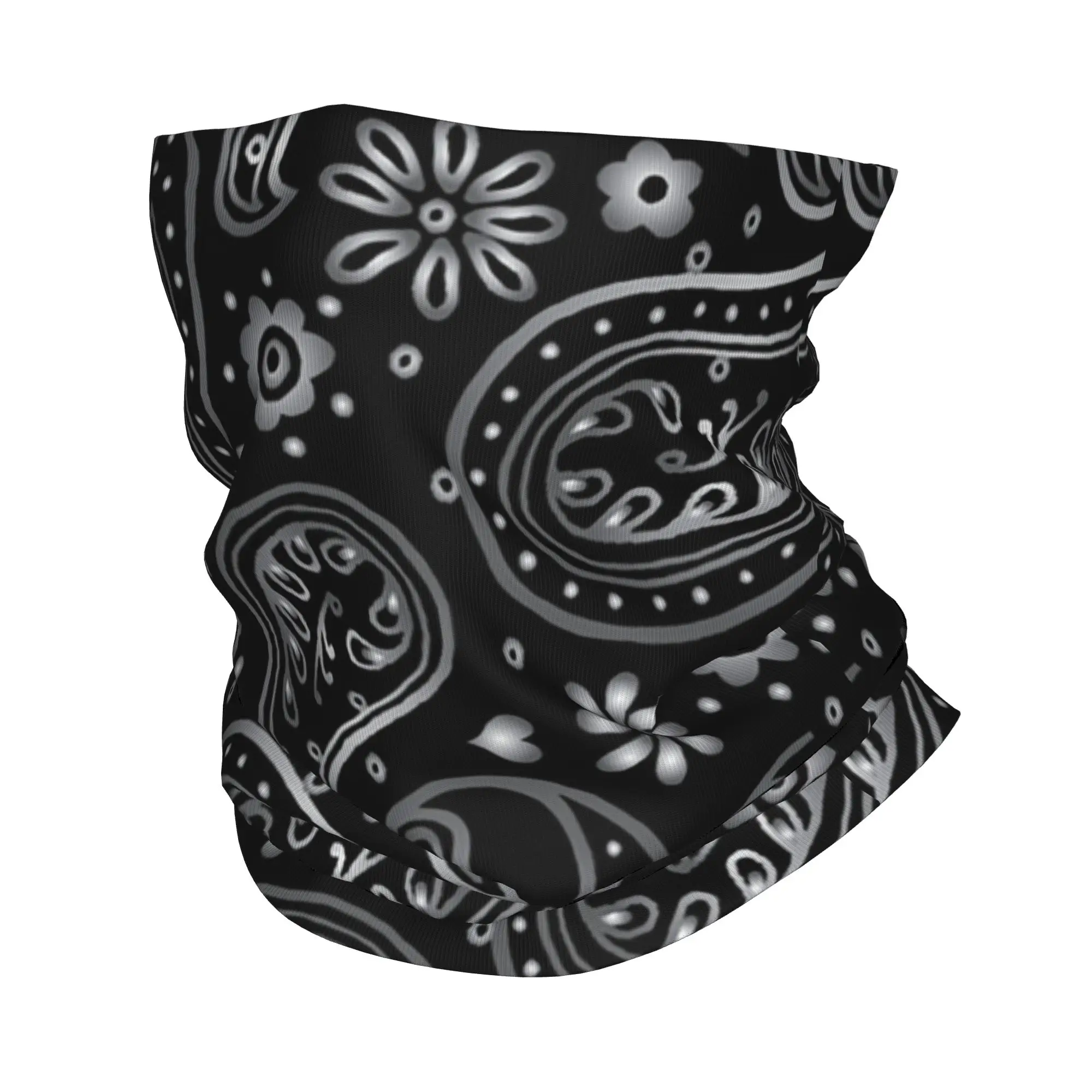 Neck Warmer Balaclava - New Silver Black Paisley Design Bandana