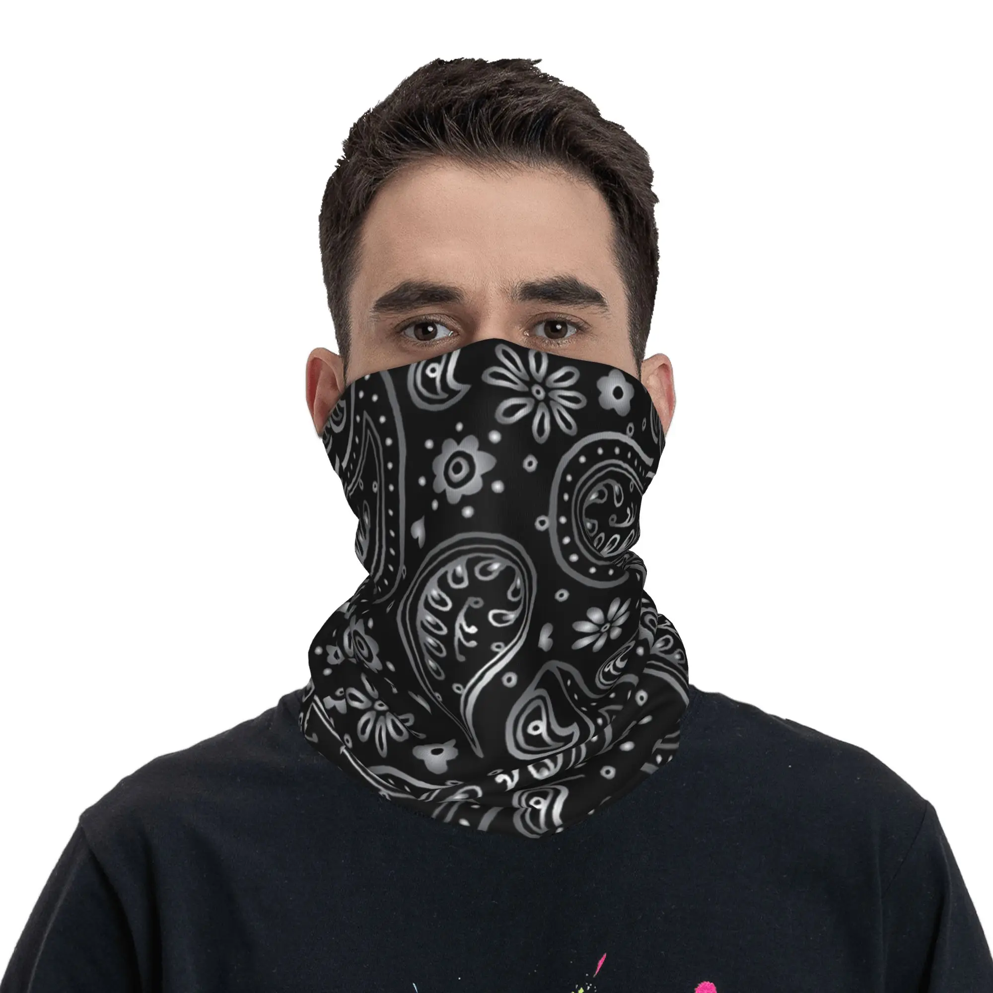 New Silver Black Paisley Desig - Neck Warmer Balaclava 评论和价格